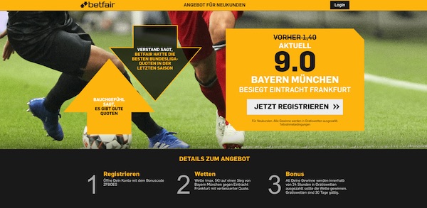 Betfair: Top Quote zu Frankfurt vs. Bayern