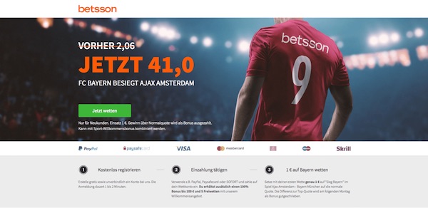 Betsson Top Quote auf Bayern gewinnt gegen Ajax