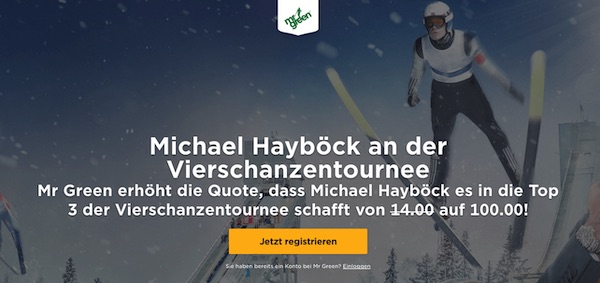 Mr. Green: Wettangebot mit Top Quote zur Vierschanzentournee