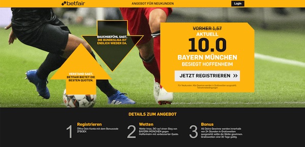 10er-Quote bei Betfair auf einen Bayern-Erfolg bei Hoffenheim