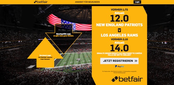 Enhanced odds zur Super Bowl bei Betfair