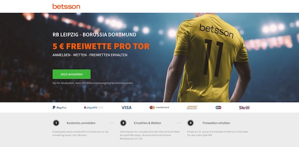 Leipzig-BVB bei Betsson: 5€ pro Treffer