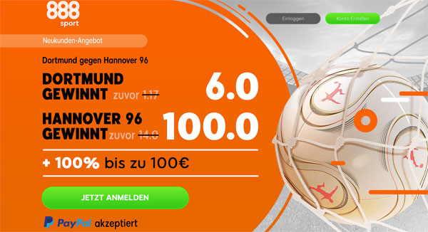 888sport Quotenboost Dortmund gegen Hannover