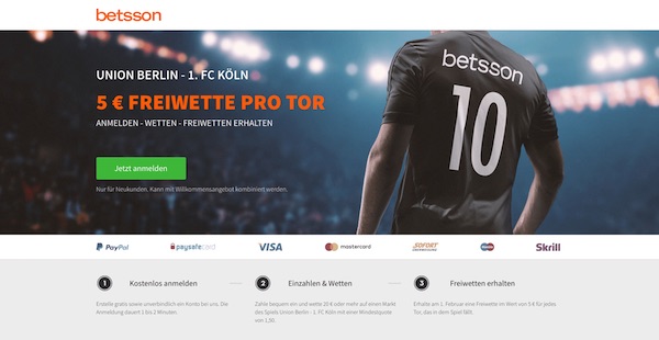 Du erhältst von Betsson pro Tor bei Union-Köln 5€
