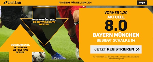 Betfair: Mit Top Quote auf Bayern schlägt Schalke wetten