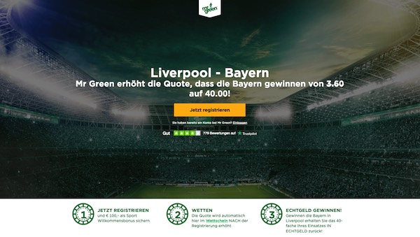 Enhanced odds zu Liverpool-Bayern bei Mr Green