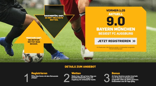 Betfair Quoten Angebot zu Augbsurg vs. B. München