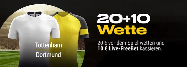 Spurs-BVB bei Bwin: 20€ wetten, 10€ Freebet erhalten