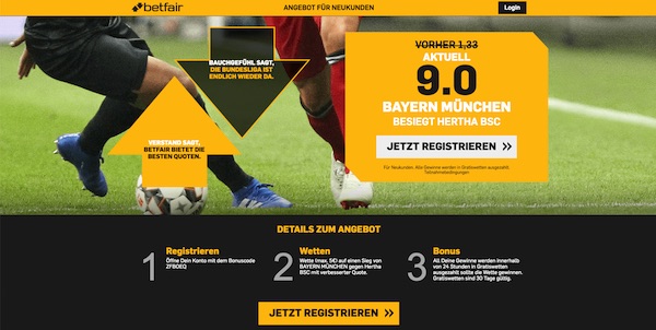 Quote 9.0 auf Bayern besiegt Hertha bei Betfair