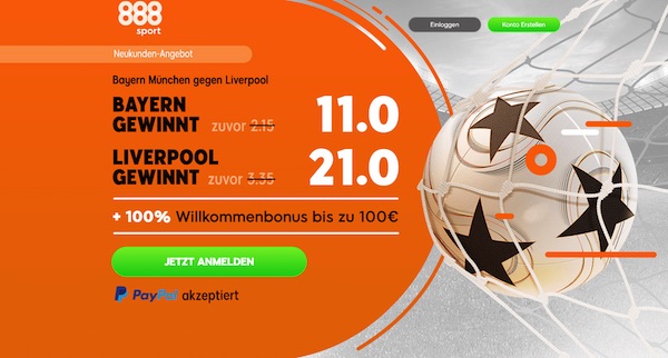Wette bei 888sport mit erhöhten Quoten auf Bayern-Liverpool