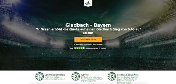 Beste Quote auf Gladbach besiegt Bayern bei Mr Green