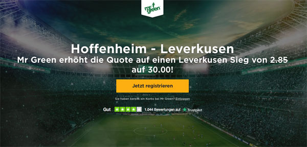 Mr Green Wette Hoffenheim gegen Leverkusen