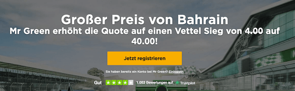 Mr Green Formel 1 Wetten Vettel gewinnt Bahrain