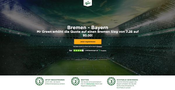 Quote 80.0 auf Bremen besiegt Bayern (Pokal)