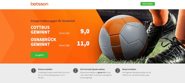 Betsson Quotenboost zu Cottbus vs. Osnabrück