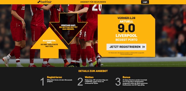 9er-Quote auf einen Liverpool-Sieg gegen Porto