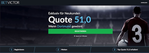 Quote 51.0 auf Dortmund gewinnt bei Bremen (BetVictor)