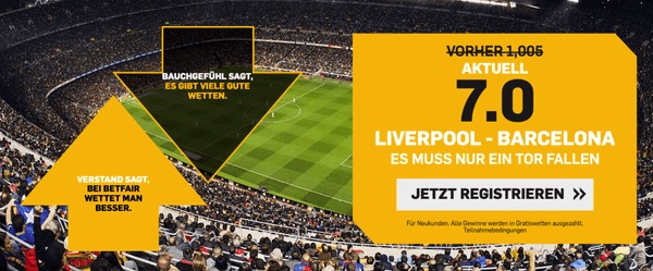 Quote 7.0 auf über 0,5 Tore bei Liverpool-Barca
