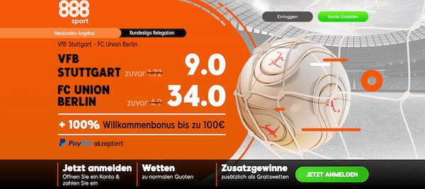Erhöhte Quoten bei 888sport zu Vfb Stuttgart gegen Union Berlin