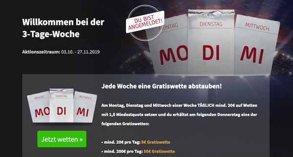 Promo: 3 Tage Woche von Tipico