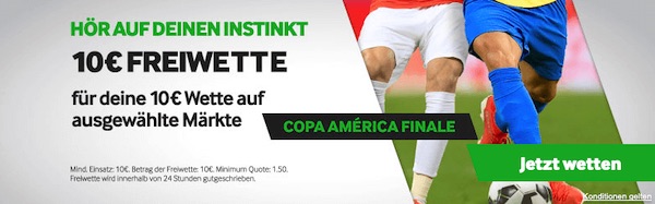 10€ Freiwette für eine Wette auf Brasilien vs. Peru (Betway)
