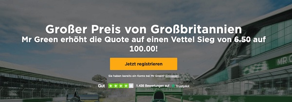Quote 100.0 auf Vettel in Silverstone (Mr. Green)