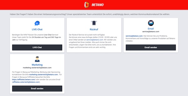 Betano Support und Kundenservice