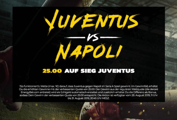 Besiegt Juve Napoli? Quote 25.0 bei Energybet