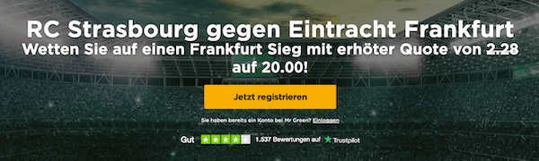 Erhöhte Quote auf Frankfurt gegen Strasbourg bei Mr. Green