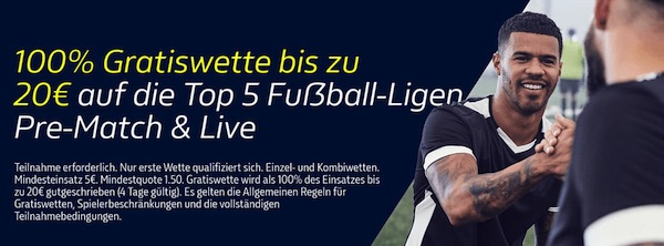 100% Gratiswette bei William Hill zu den Topligen