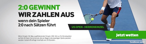 Betway zahlt bei den US Open ab einer 2:0-Satzführung aus