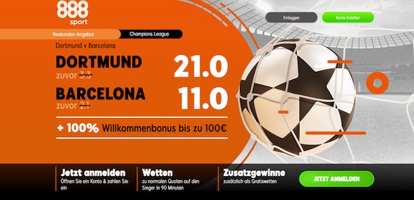 Enhanced odds von 888sport zu BVB-Barcelona