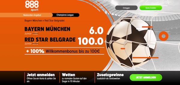 Enhanced odds bei 888sport zu Bayern - Rotern Stern