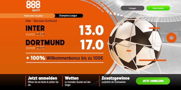 Inter-Dortmund: Quoten bei 888sport erhöht