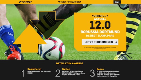 Betfair: Erhöhte Quote zu Slavia Prag - Dortmund