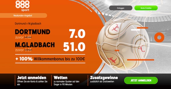 888sport Quotenboost: 7.0 Dortmund, 51.0 Gladbach