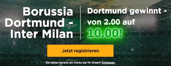Mr Green mit Quotenboost auf Dortmund-Sieg auf 10.00