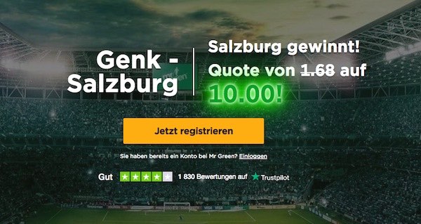 Mr Green CL Quoten Hit auf Salzburg gegen Genk