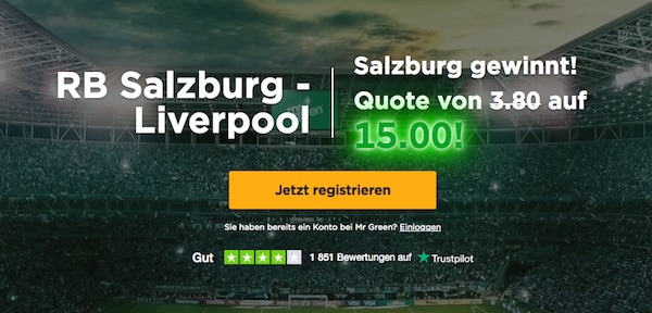 Mr Green mit Top-Quote auf Salzburg vs. Liverpool