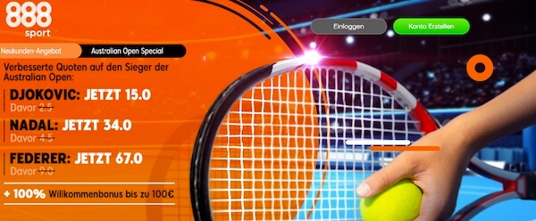 888sport mit verbesserter Australian Open Quote auf Djokovic, Nadal und Federer