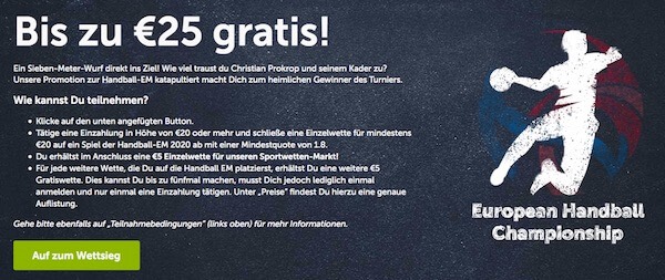 ComeOn belohnt Handball EM Wetten mit Freebet Guthaben