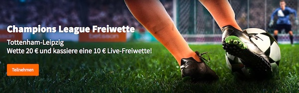 Betsson Live-Freiwette zum CL-Duell Tottenham gegen RB Leipzig