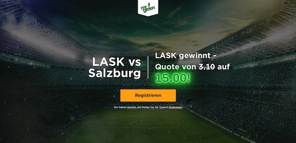 Mr Green RB Salzburg - LASK verbesserte Quote wetten