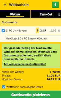 Screenshot eines Interwetten Wettscheins mit der Bundesliga Gratiswette