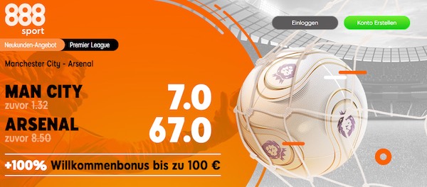 Mega 888sport Quoten auf ManCity gegen FC Arsenal