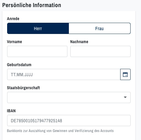 Registrierungsformular bei Admiralbet