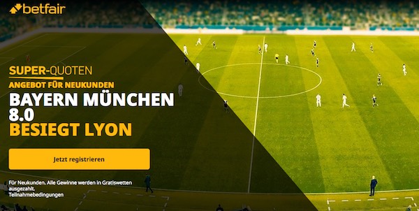 Betfair Quotenboost auf FC Bayern München im CL-Halbfinale gegen Lyon