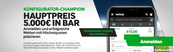 Betway Konfigurator Champion zum Champions League Halbfinale 2020