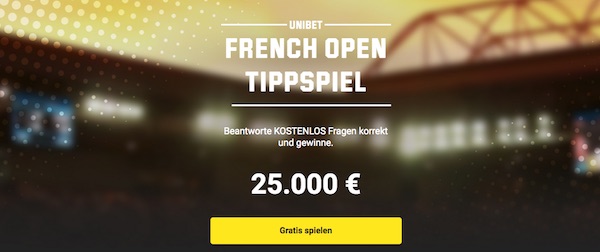 Unibet Tippspiel zu den French Open 2020 mit 25000 Euro Jackpot