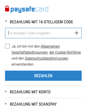 Einzahlung mit Paysafecard